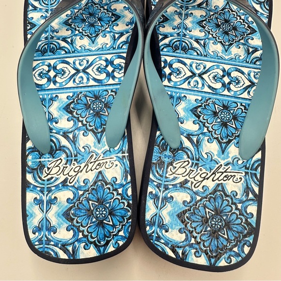 Brighton Blue Bella Capri Tiles Ink Flip Flop Wedge Rhinestone Womens Size 9 - Picture 5 of 12